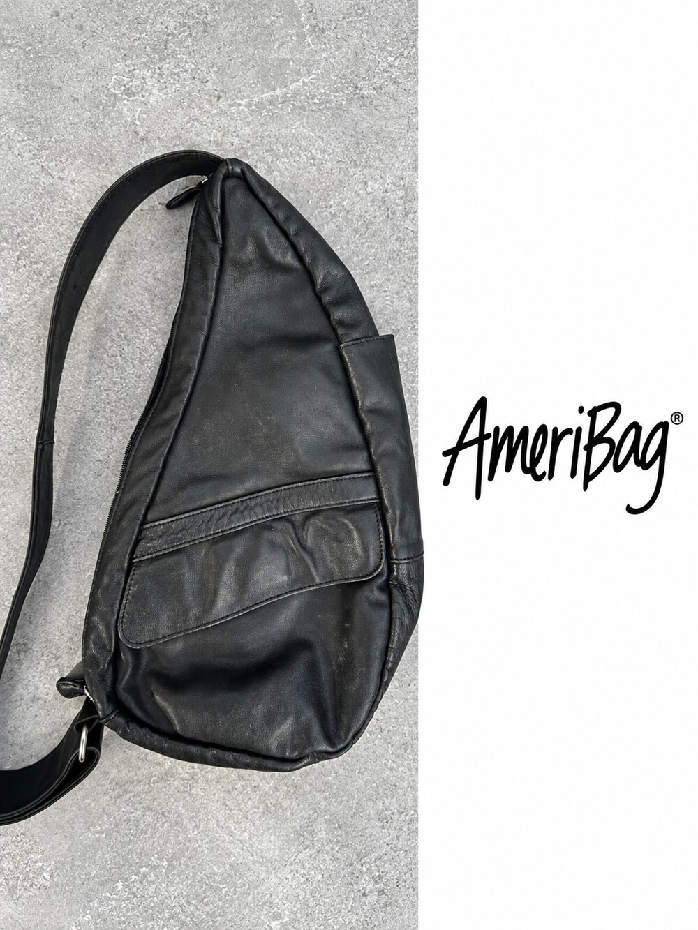 AmeriBag Healthy Back Bag Black Leather Ergonomic Crossbody Sling